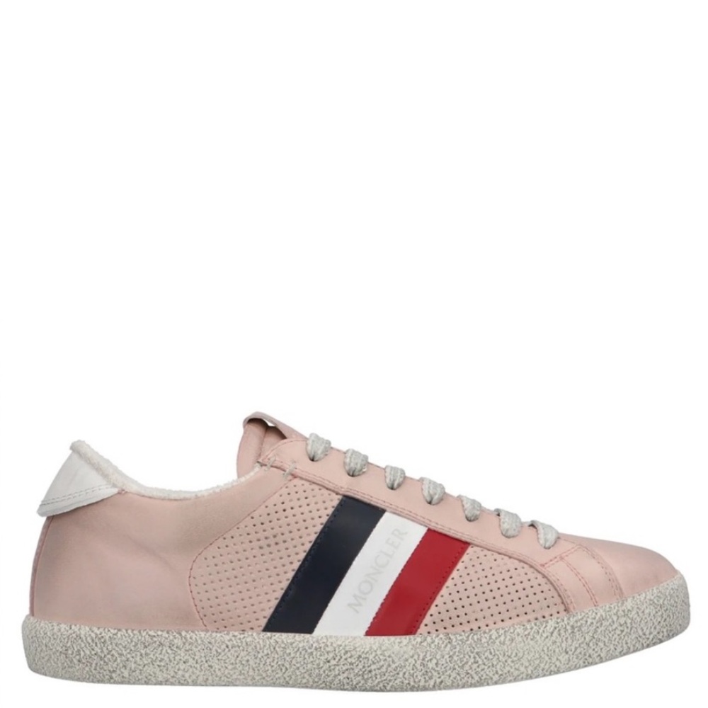 Moncler Ryegrass Pink Leather Logo Stripe Lace Up Low Top Sneakers Women’s 37